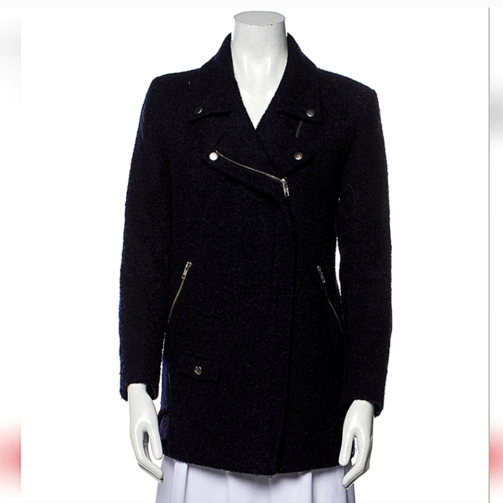 NWOT The Kooples Luxury Wool Deep Navy Moto Jacket Style Coat